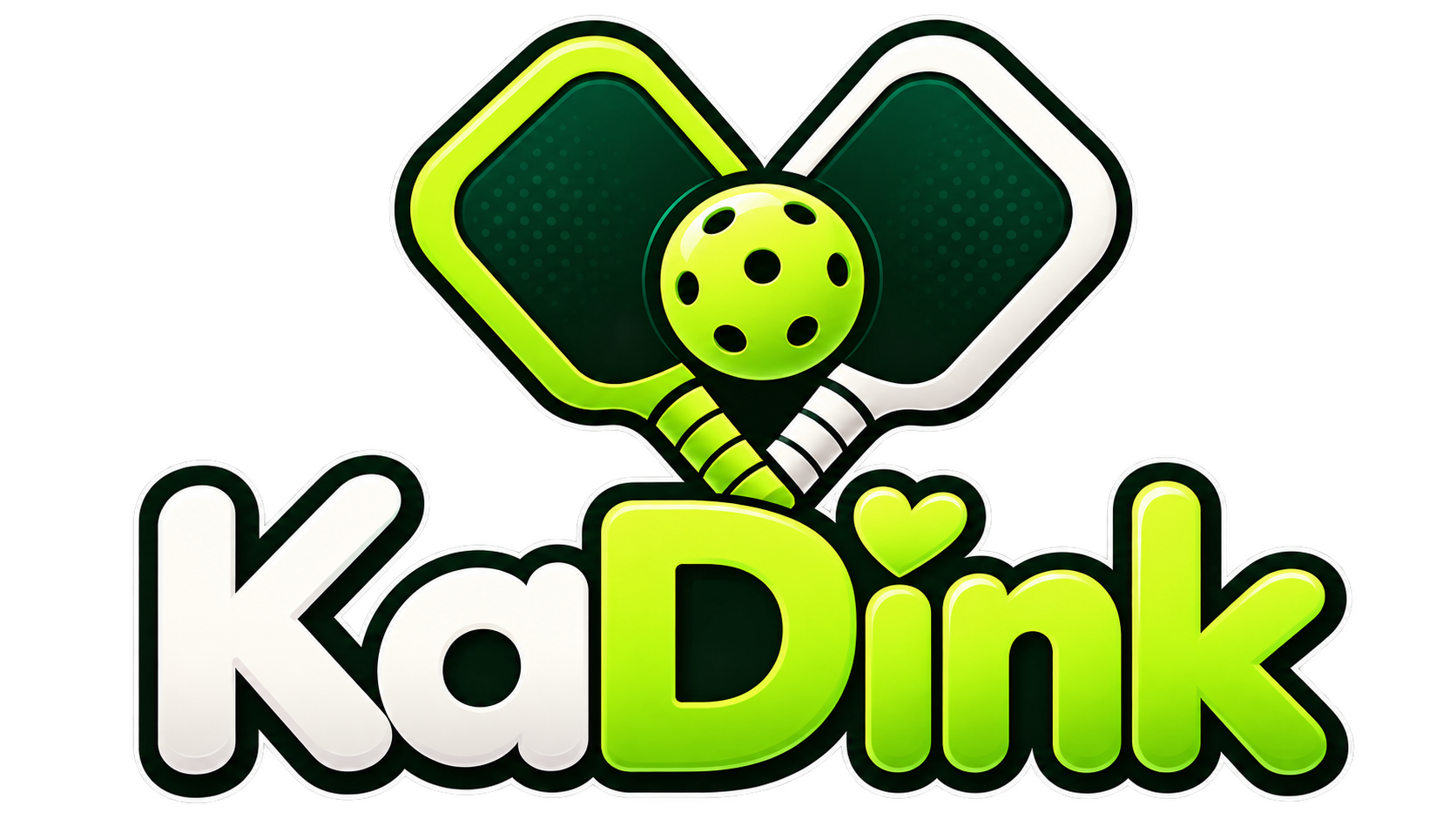 KaDink logo with lime and white heart-shaped pickleball paddles